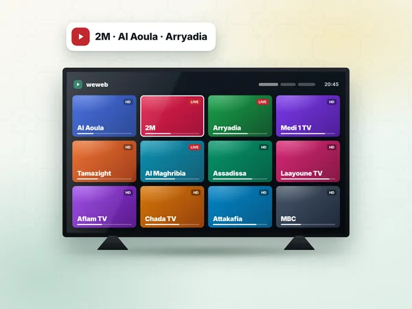 Chaînes nationales — Chaînes marocaines en IPTV : Al Aoula, 2M, Arryadia, Medi 1 TV et Tamazight