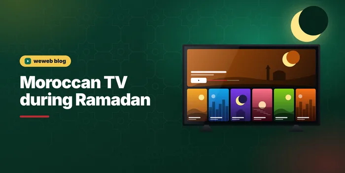 Crescent moon and a TV with Ramadan series on Moroccan TV after iftar